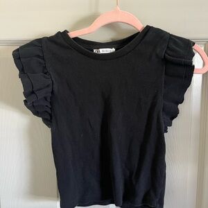 Zara Black Ruffle Sleeve Crop Top
